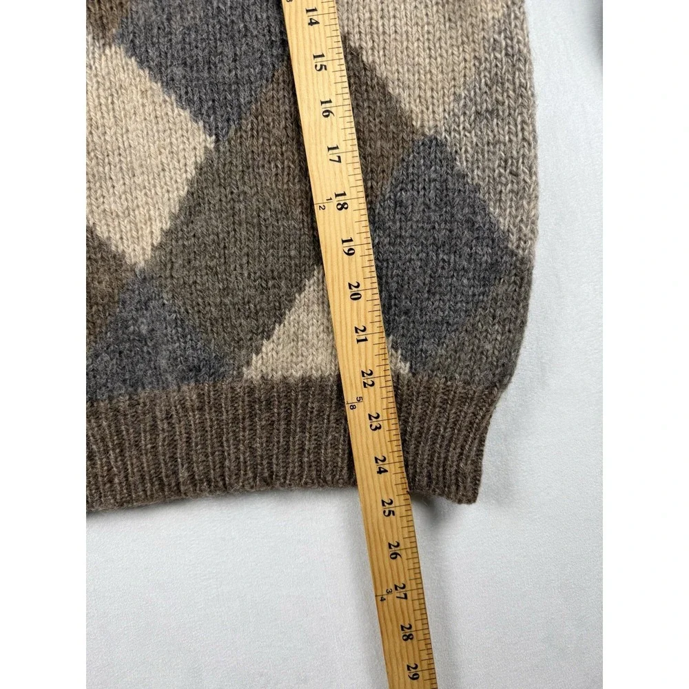VTG Oleg Cassini Icelandic Wool Sweater Men Brown Argyle Taiwan Preppy Y2K 90s